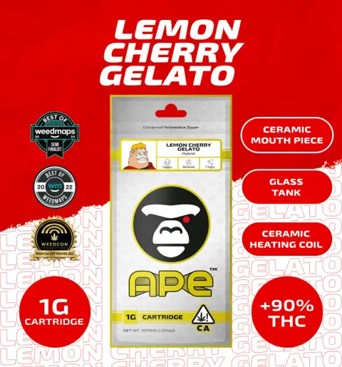 Ape 1G Vape - Lemon Cherry Gelato (H) vape cartridge